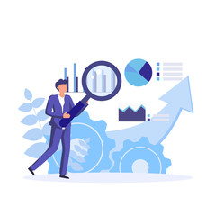 Data scientist, analytical data expert manage the finance data in the industry. Successful management of data in the company. Vector concept illustration.
