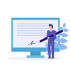 Electronic signature. Signature of business contract with an e-signature on device. Vector concept illustration.