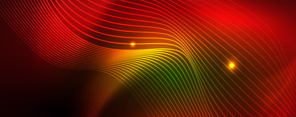 Shiny neon vector wave line abstract background, motion concept