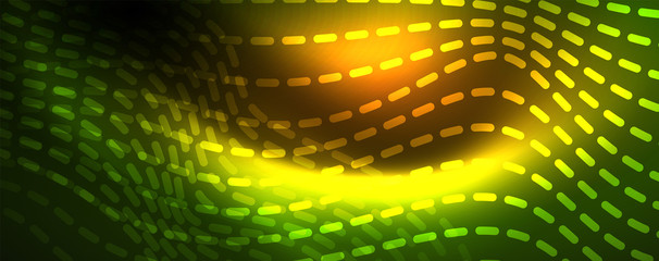 Fototapeta premium Shiny neon vector wave line abstract background, motion concept