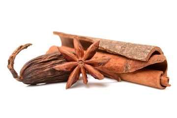 Various seasonings on white background 