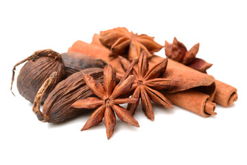 Various seasonings on white background 