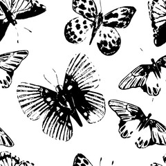 Black butterflies silhuette seamless pattern