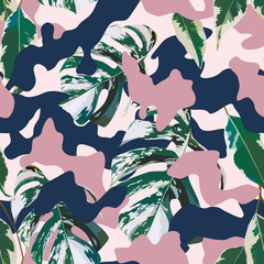 camo monstera seamless pattern