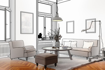 Retro Style Apartment (plan) - 3d illustration