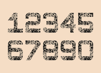 Set of Black Textured fonts Grunge Numbers Design