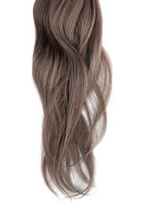 Naklejka premium Brown hair isolated on white background. Long wavy ponytail
