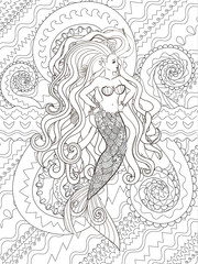 Patterned illustration of a mermaid.