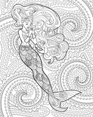 Patterned illustration of a mermaid.