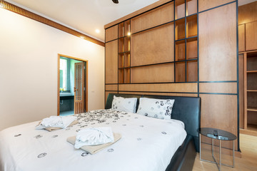 Interior design in bedroom high raised ceiling