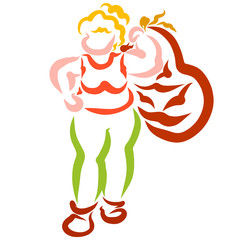 strong woman carrying a heavy bag with one hand