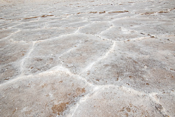 Death Valley, California / USA - May 24, 2019: Badwater Baseline in Death Valley California. Salt landscape in a National Park.