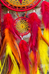 Handmade dream catcher with feathers threads and beads rope hanging