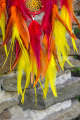 Handmade dream catcher with feathers threads and beads rope hanging