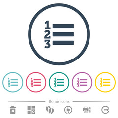 Ordered list flat color icons in round outlines