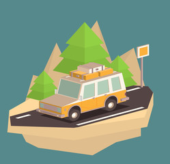 Obraz premium Vector isometric illustration of a retro travel van