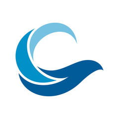 Naklejka premium blue wave + bird flat logo design