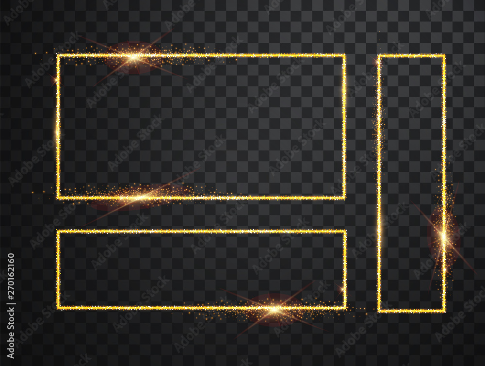 Wall mural gold shiny glowing frames set with shadows isolated on transparent background. pack of luxury realis