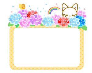 紫陽花の花と猫ちゃん・可愛いフレーム枠
