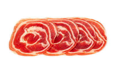 close up of italian pancetta bacon isolated