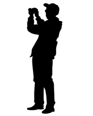 Man with a camera on white background