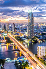 cityscape view and buidling at twilight in Bangkok, Thailand