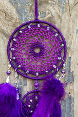 Handmade dream catcher with feathers threads and beads rope hanging