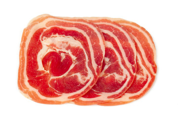 close up of italian pancetta bacon isolated
