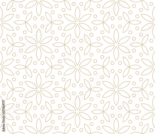 Modern Simple Geometric Vector Seamless Pattern With Gold Flowers Line Texture On White Background Light Abstract Floral Wallpaper Bright Tile Ornament Abstract Wall Mural Abstra Nadiinko