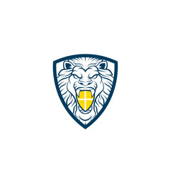 Obraz premium Royal Lion King / Crest Logo. Lion shield logo design template ,Lion head logo ,Element for the brand identity ,Vector illustration. Lion logo design inspiration - Vector