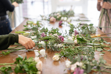 education in the school of floristry. Master class on making bouquets. Summer bouquet. Learning...
