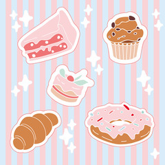 Sweet colorful stickers, donuts and pastry