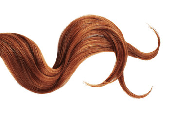 Henna hair isolated on white background. Long wavy ponytail