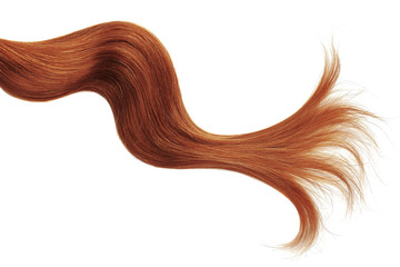 Henna hair isolated on white background. Long wavy ponytail