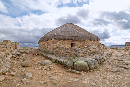 Reconstruction of a Celtiberian house in Numancia, Soria, Spain