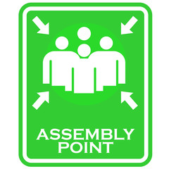 assembly point, sign and sticker