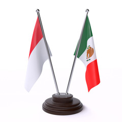 Indonesia and Mexico, two table flags isolated on white background. 3d image