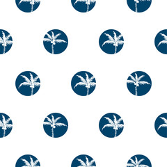 Stylized palm trees blue circled style seamless pattern design.