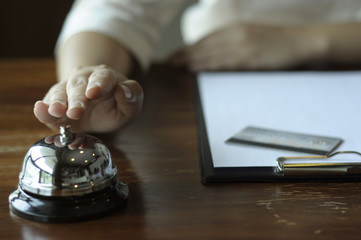Hotel reception counter desk with service bell