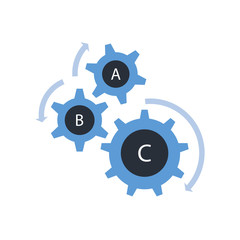 Gears settings infographic template for business presentation, Strategic plan to define company values, Can be used for scheduling in project management to mark specific points along a project timelin