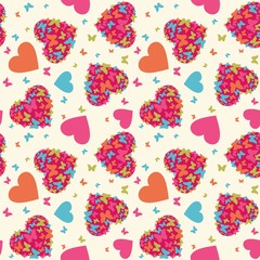Butterfly and heart seamless vector pattern border