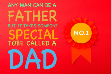 Happy fathers day red label with ribbons. Reward for a best father.