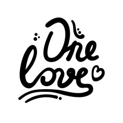 One love. Hand drawn lettering inspiration phrase .Quote to valentines day design or wedding invitation.Flat vector heart.Hand sketch.Greeting card.Brush calligraphy.