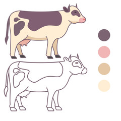 Coloring book for children.Cow animal farm.Outlined doodle.Flat vector.