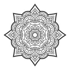 Circular pattern in form of mandala with flower for Henna, Mehndi, tattoo, decoration. Decorative ornament in ethnic oriental style. Outline doodle hand draw vector illustration.