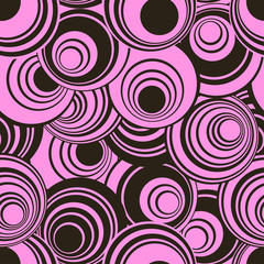 abstract geometric seamless pattern with concentric circles in black and pink