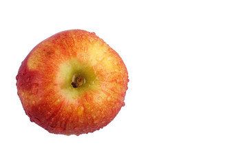 Beautiful red apple with water droplets isolated on white background. Healthy nutrition concept.