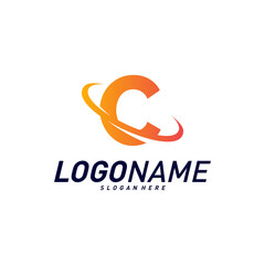 Font with Planet Logo Design Concepts. Letter C Logo Icon Vector Template. Icon Symbol.