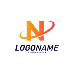 Font with Planet Logo Design Concepts. Letter N Logo Icon Vector Template. Icon Symbol.