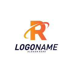 Font with Planet Logo Design Concepts. Letter R Logo Icon Vector Template. Icon Symbol.
